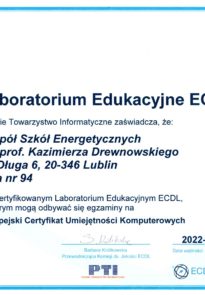 Certyfikat Laboratorium Edukacyjnego ECDL