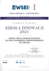 Certyfikat Szkoła Innowacji 2021