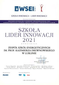 Dyplom Szkoła Lider Innowacji 2021