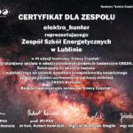 Certyfikat dla zespołu eketro_hunter w konkursie Łowcy cząstek