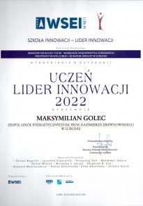 Dyplom Lider Innowacji 2022