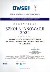 Dyplom Szkoła Innowacji 2022