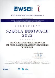 Dyplom Szkoła Innowacji 2022