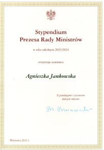 Dyplom - Stypendium Prezesa Rady Ministrów